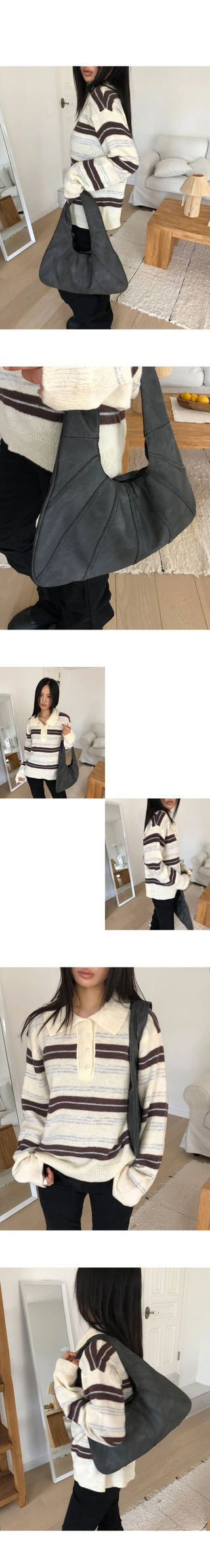 Pomu Croissant Split Leather Hobo Shoulder Bag