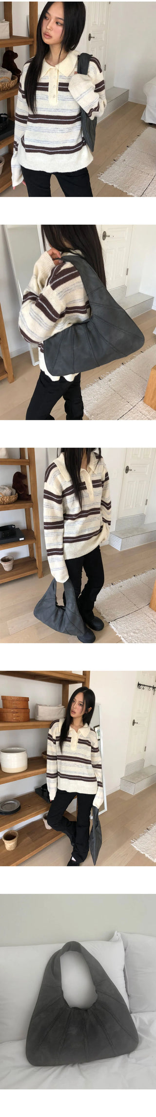 Pomu Croissant Split Leather Hobo Shoulder Bag