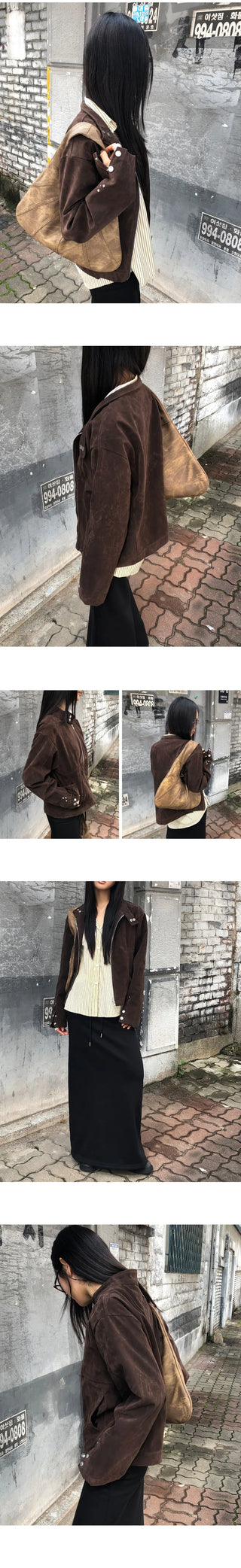 Pomu Croissant Split Leather Hobo Shoulder Bag