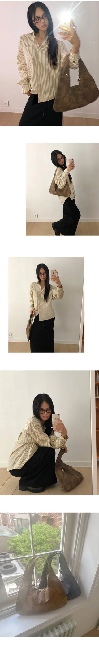 Pomu Croissant Split Leather Hobo Shoulder Bag