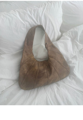 Pomu Croissant Split Leather Hobo Shoulder Bag