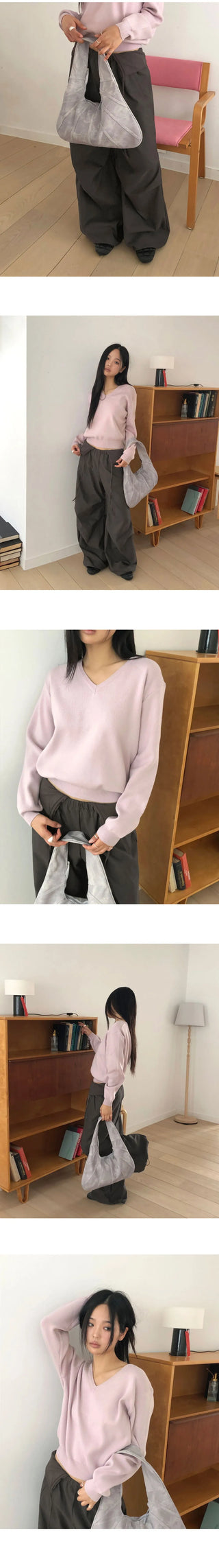 Pomu Croissant Split Leather Hobo Shoulder Bag