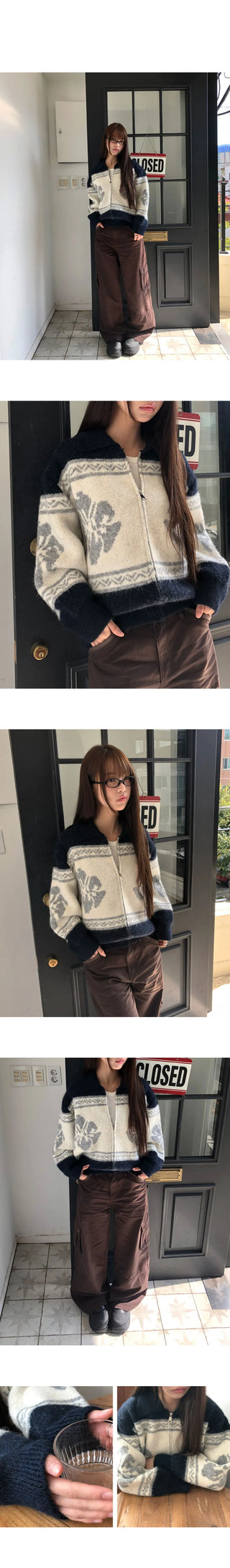 Mli Nordic Collar Loose-fit Knitwear Zip-up