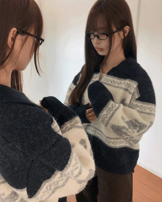 Mli Nordic Collar Loose-fit Knitwear Zip-up