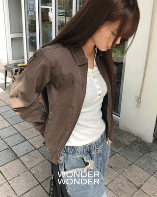 Bader eyelet Split collar Faded cotton jacket