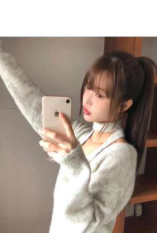 Mor V V-Neck Loose-fit long knitwear