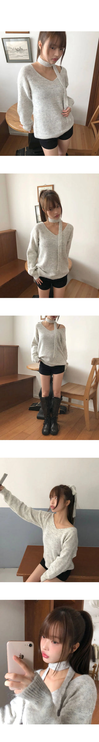 Mor V V-Neck Loose-fit long knitwear