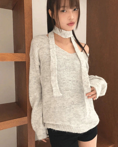 Mor V V-Neck Loose-fit long knitwear