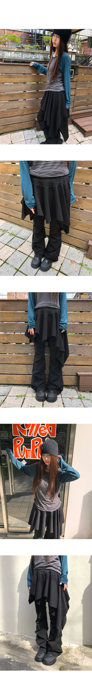For Unbalanced Banding Layered Midi Skirt