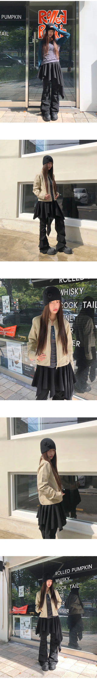 For Unbalanced Banding Layered Midi Skirt