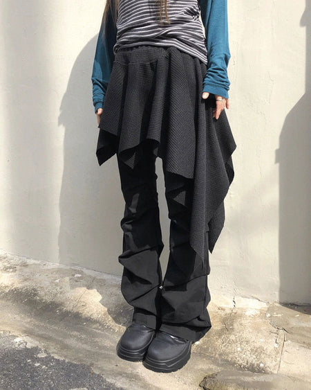 For Unbalanced Banding Layered Midi Skirt