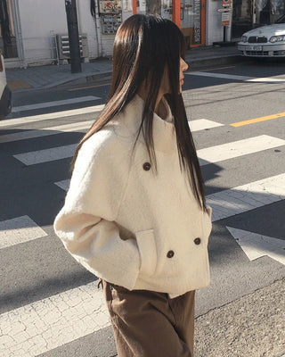 Emon Boucle Double Two-Button High-Neck Quilted Short Coat