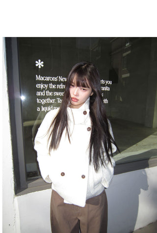 Emon Boucle Double Two-Button High-Neck Quilted Short Coat