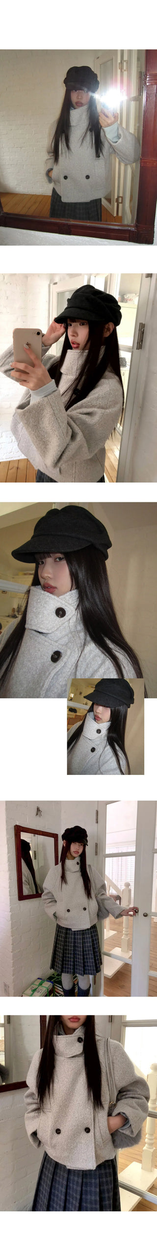 Emon Boucle Double Two-Button High-Neck Quilted Short Coat