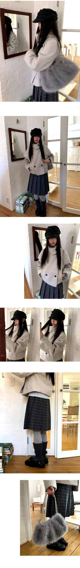 Emon Boucle Double Two-Button High-Neck Quilted Short Coat