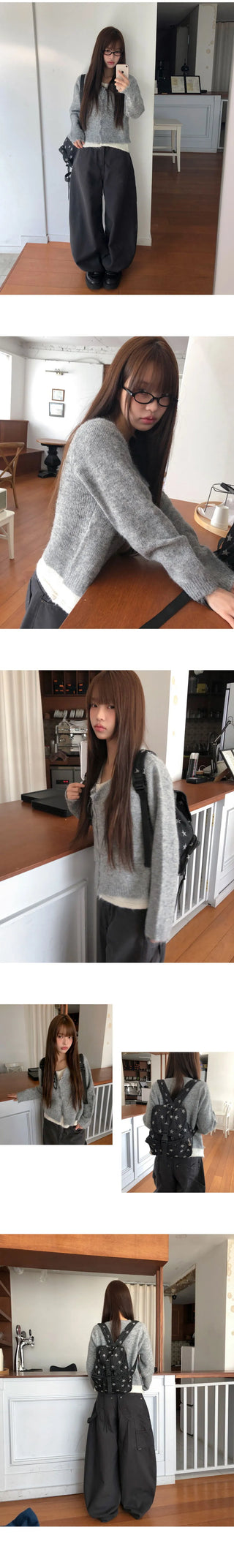 Meko Color Block Layered Double Long Sleeve Knitwear Cardigan