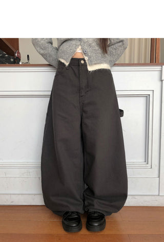 Lesion Pocket Strap Balloon Fit Cotton Long Pants