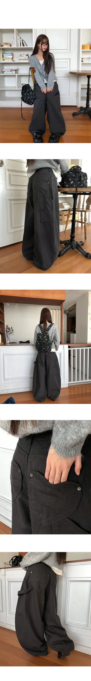 Lesion Pocket Strap Balloon Fit Cotton Long Pants
