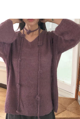 Nose Flower Boat Neck Loose-fit Long Knitwear