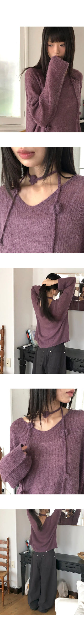 Nose Flower Boat Neck Loose-fit Long Knitwear