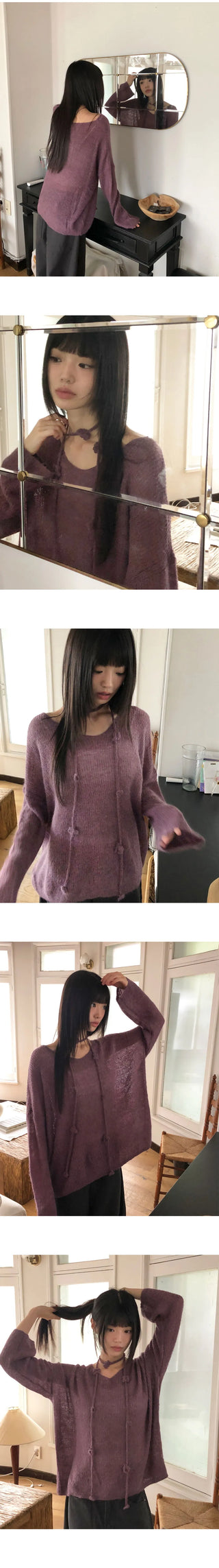 Nose Flower Boat Neck Loose-fit Long Knitwear