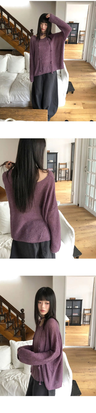 Nose Flower Boat Neck Loose-fit Long Knitwear