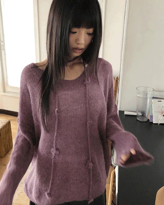 Nose Flower Boat Neck Loose-fit Long Knitwear