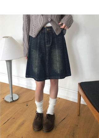 Yuan Split Faded denim midi skirt