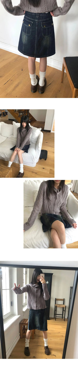 Yuan Split Faded denim midi skirt