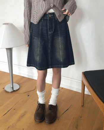 Yuan Split Faded denim midi skirt