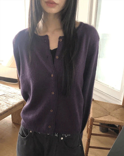 Messe Basic Round Neck Long Sleeve Cardigan