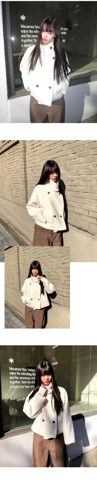 Emon Boucle Double Two-Button High-Neck Quilted Short Coat