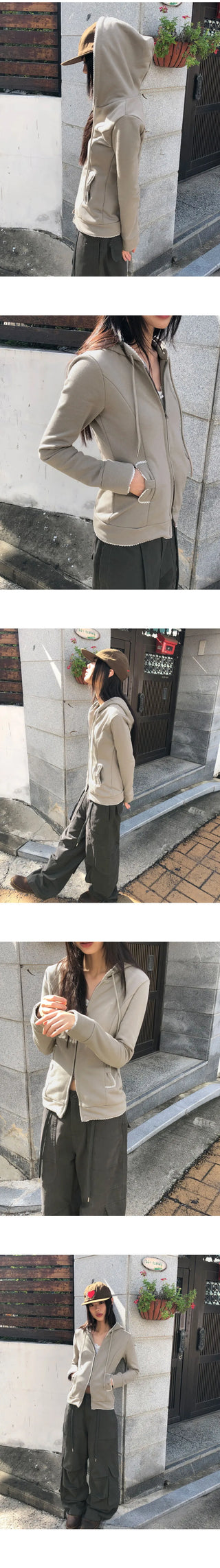 Cumming Lace Split Pocket Two-Way Long-Sleeve Hooded Zip-Up