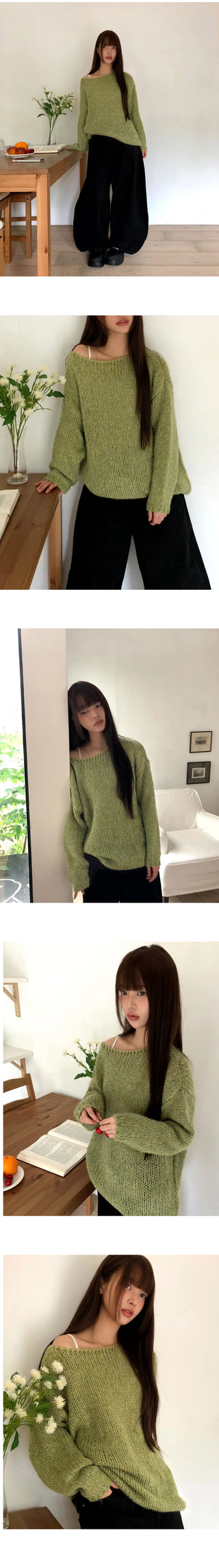 Ritz Boat Neck Loose-fit Long Sleeve Long Knitwear