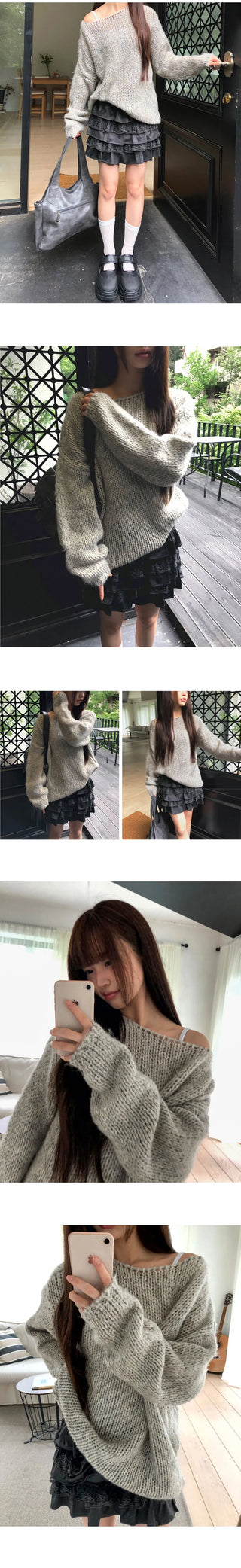 Ritz Boat Neck Loose-fit Long Sleeve Long Knitwear