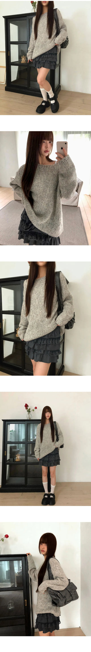 Ritz Boat Neck Loose-fit Long Sleeve Long Knitwear