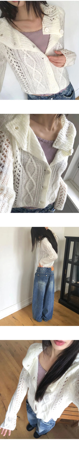 Wayson High Neck Twisted Long Sleeve Knitwear Cardigan