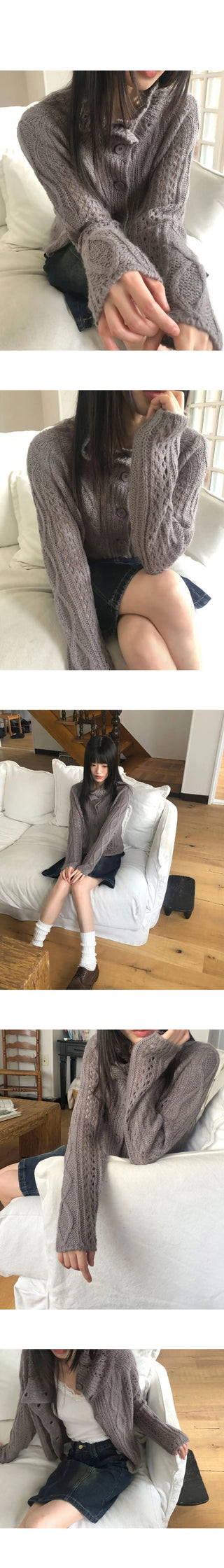 Wayson High Neck Twisted Long Sleeve Knitwear Cardigan
