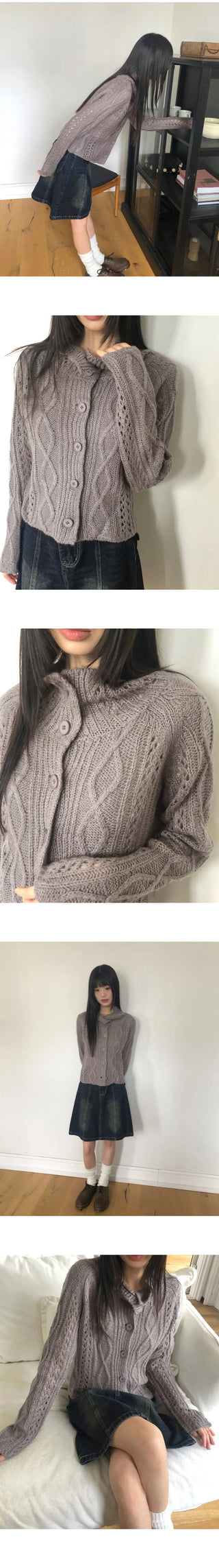 Wayson High Neck Twisted Long Sleeve Knitwear Cardigan