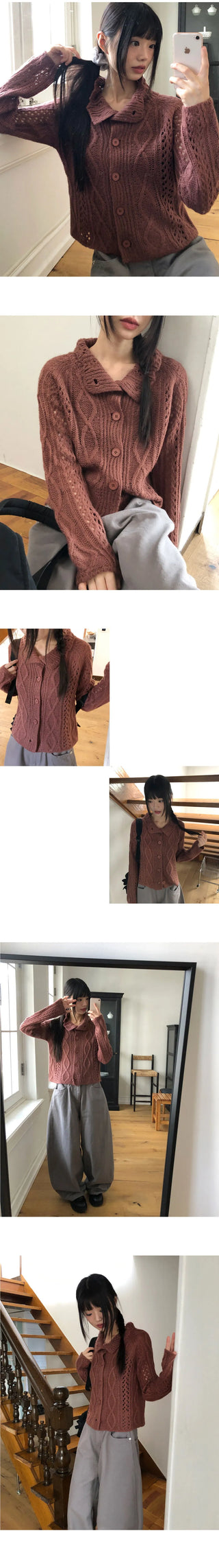 Wayson High Neck Twisted Long Sleeve Knitwear Cardigan