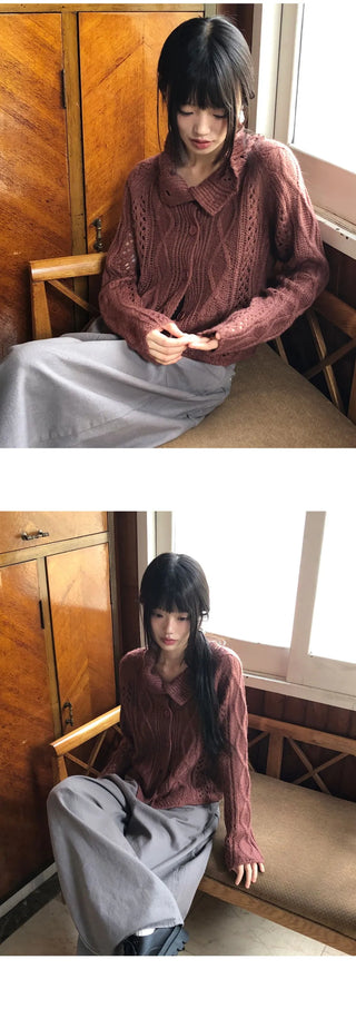 Wayson High Neck Twisted Long Sleeve Knitwear Cardigan