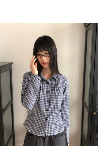 Bush check collar slim fit long sleeve shirt