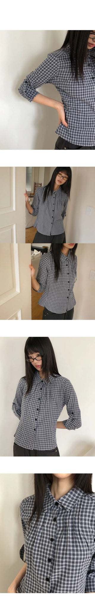 Bush check collar slim fit long sleeve shirt