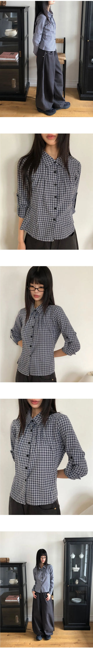 Bush check collar slim fit long sleeve shirt