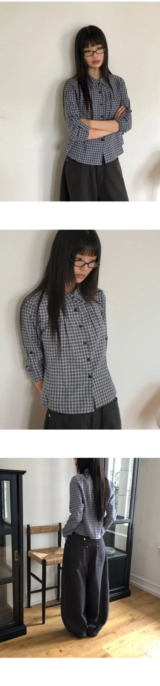 Bush check collar slim fit long sleeve shirt