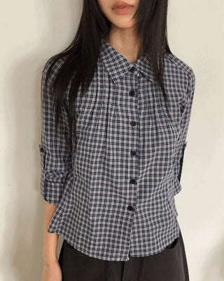 Bush check collar slim fit long sleeve shirt