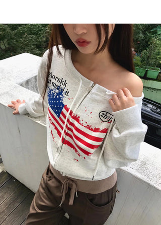 Burnoon Stars and Stripes Strap One-Off Shoulder Long Sleeve Zip-Up