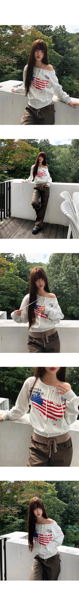 Burnoon Stars and Stripes Strap One-Off Shoulder Long Sleeve Zip-Up