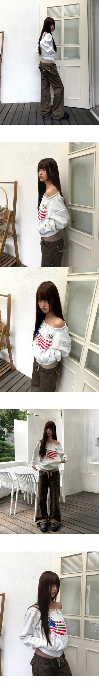 Burnoon Stars and Stripes Strap One-Off Shoulder Long Sleeve Zip-Up