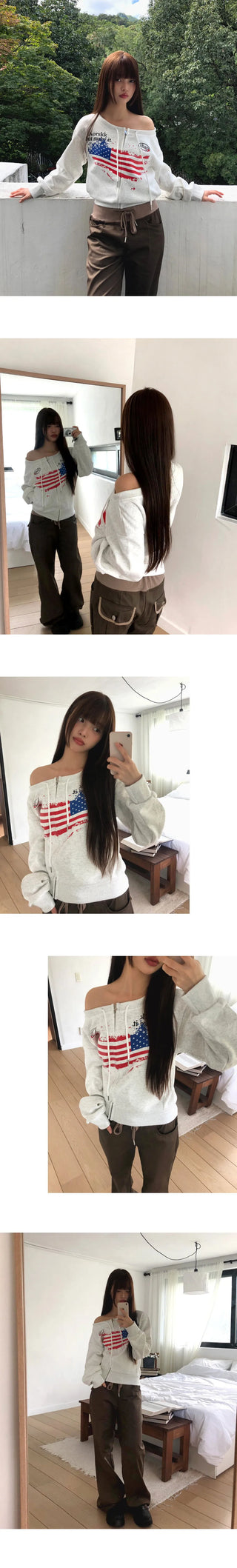 Burnoon Stars and Stripes Strap One-Off Shoulder Long Sleeve Zip-Up